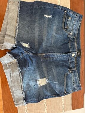 ellos Light and Dark Blue Two-Tone Denim Shorts